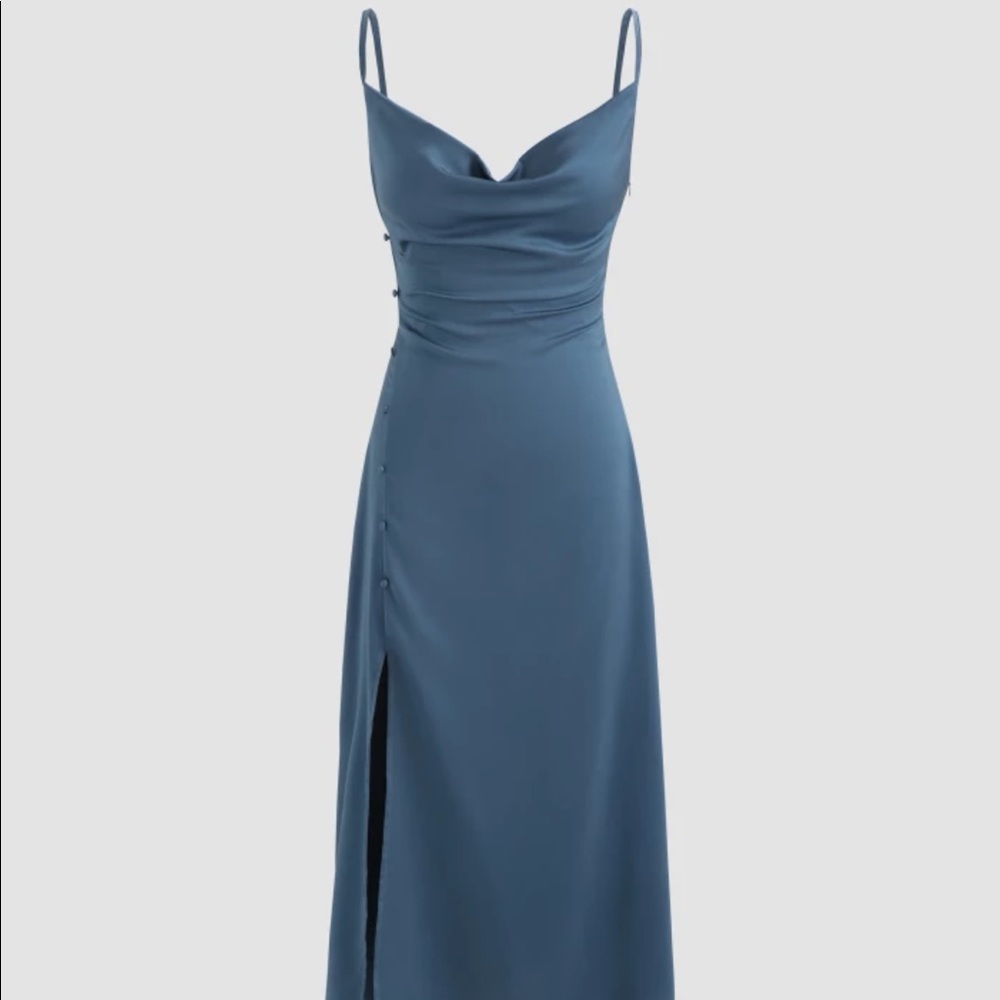 Cider Solid Cowl Neck Slit Maxi Dress